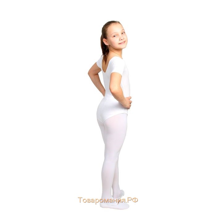 Купальник гимнастический Grace Dance, с коротким рукавом, р. 36, цвет белый