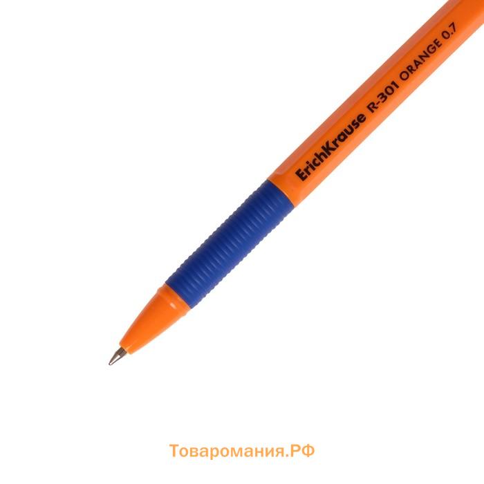 Набор ручек шариковых 3 штуки ErichKrause R-301 Orange Stick & Grip, узел 0.7 мм, чернила синие, резиновый упор, длина линии письма 1000 метров, европодвес