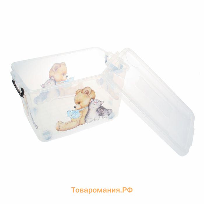 Контейнер для хранения «Мишка и котёнок», 35 л, 50,5×31,5×28 см, на колёсиках, прозрачный