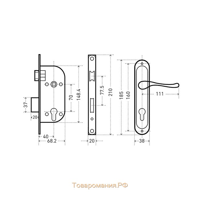 Замок врезной "АЛЛЮР" 132/1 CP, с ручкой, 4 ключа, цвет хром