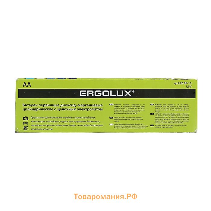 Батарейка алкалиновая Ergolux, AA, LR6-12BOX (LR6 BP-12), 1.5В, набор 12 шт.