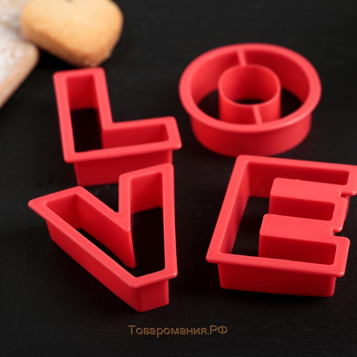 Набор форм для вырезания печенья «Любовь», 4 шт, 6×5,5×1,5 см, цвет красный