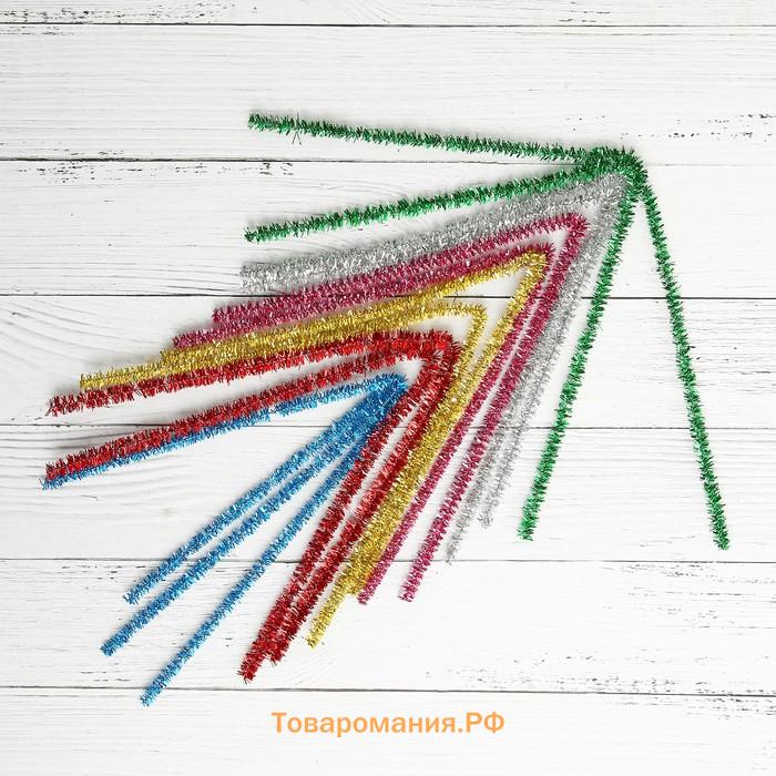 Проволока с ворсом для поделок и декорирования, набор 100 шт., цвета МИКС с блеском