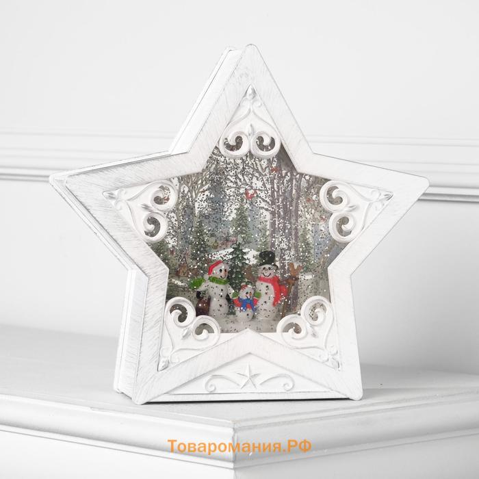 Светодиодная фигура «Снеговики у ёлки» 26 × 26 × 8 см, пластик, батарейки ААх3 (не в комплекте), свечение тёплое белое
