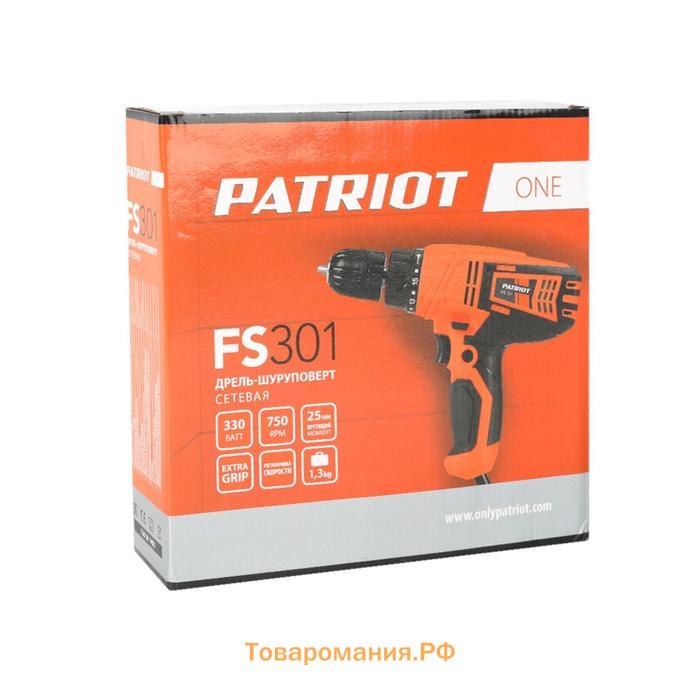 Дрель-шуруповерт сетевая PATRIOT FS301, 330 Вт, 750 об/мин, 25 Нм, быстрозажимной патрон
