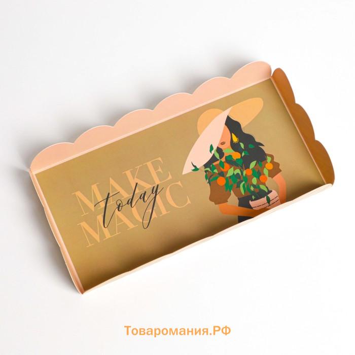 Коробка для печенья, кондитерская упаковка с PVC крышкой, Make today magic, 10.5 х 21 х 3 см