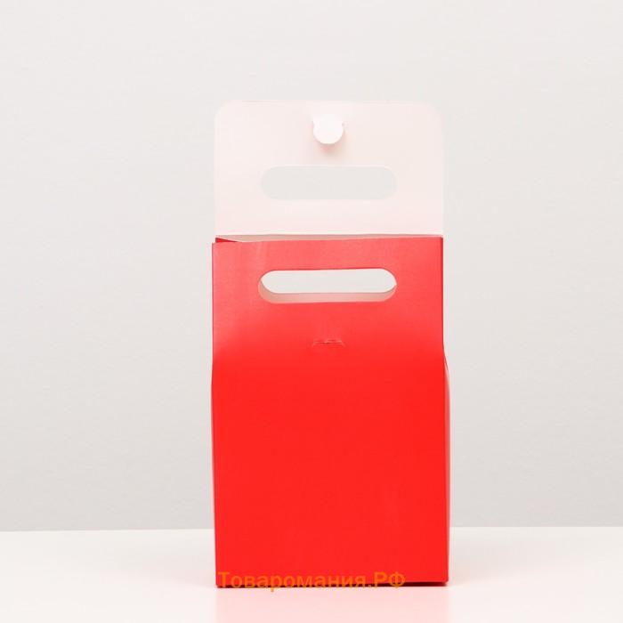 Коробка-пакет с ручкой, красная, 19 х 14 х 8 см