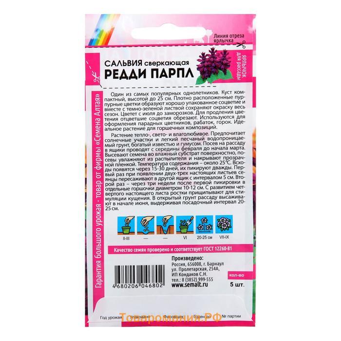 Семена цветов Сальвия "Редди Парпл", сверкающая, Сем. Алт, ц/п, 5 шт