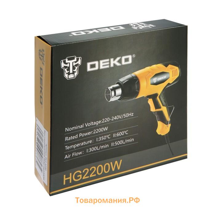 Фен технический DEKO HG2200W, 2200 Вт, 300/500 л/мин, 350/600 °С, 3 насадки