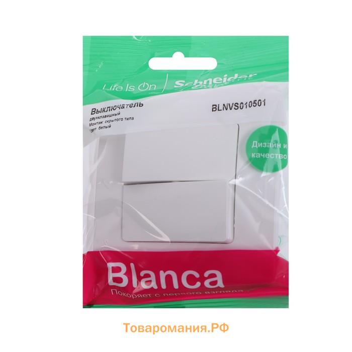 Выключатель SE Blanca, 10 А, 2 клавиши, IP20, скрытый, белый, BLNVS010501