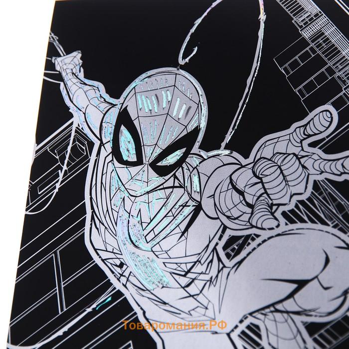 Гравюра с радужным голографическим основанием, формат А5, Человек-паук