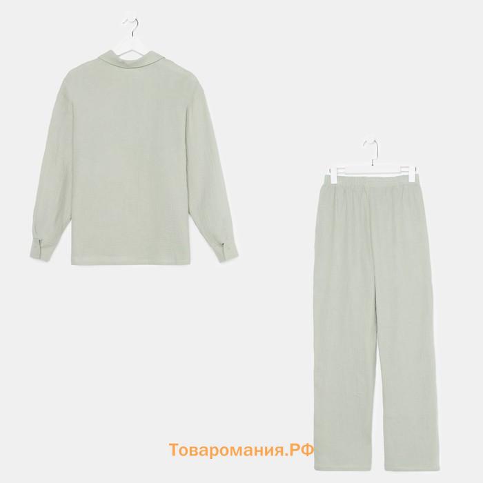 Пижама женская (рубашка и брюки) KAFTAN "Basic" размер 48-50, цвет зелёный