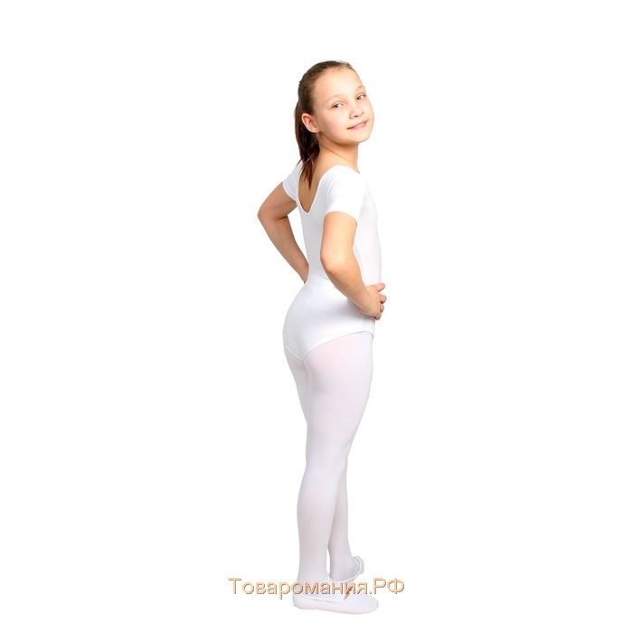 Купальник гимнастический Grace Dance, с коротким рукавом, р. 28, цвет белый