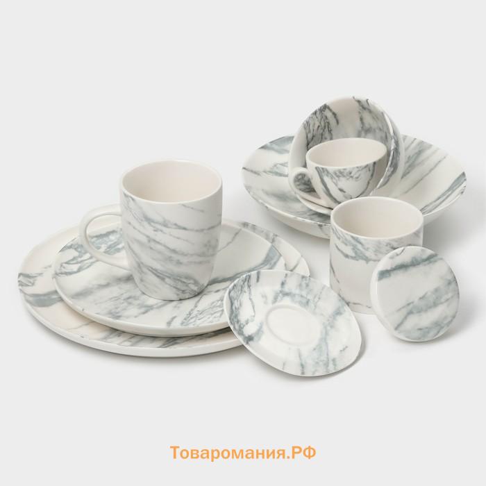 Тарелки глубокие Magistro Real Marble, 800 мл, 21×4,7 см, набор 2 шт, фарфор, белые