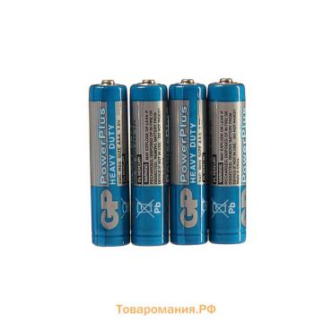 Батарейка солевая GP PowerPlus Heavy Duty, AAA, R03-4S, 1.5В, спайка, 4 шт.