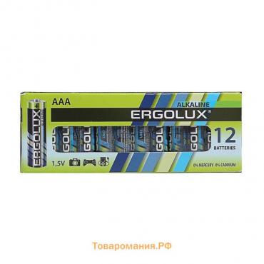 Батарейка алкалиновая Ergolux, AAA, LR03-12BOX (LR03 BP-12), 1.5В, набор 12 шт.