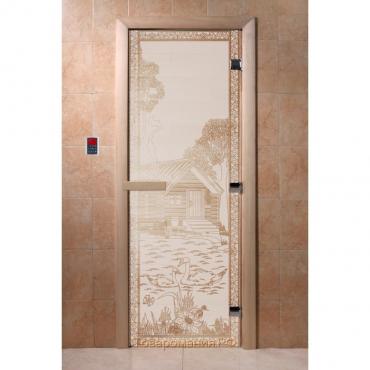 Дверь «Банька в лесу», размер коробки 190 × 70 см, правая, цвет сатин