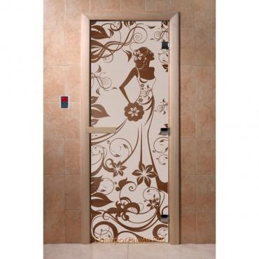 Дверь для бани стеклянная «Девушка в цветах»,размер коробки 190 × 70 см, 8 мм, бронза, левая