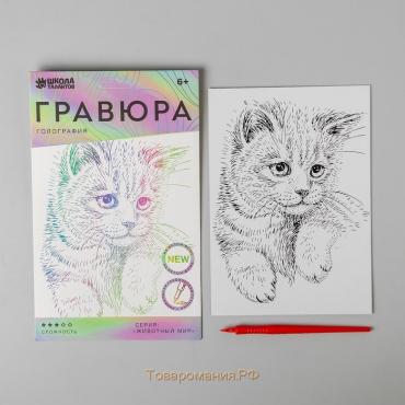 Гравюра «Пушистый котёнок» A5, с металлическим эффектом «голография»