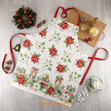 Фартук новогодний "" Christmas red flowers 60х70см, 100% хл, саржа 190 гр/м2