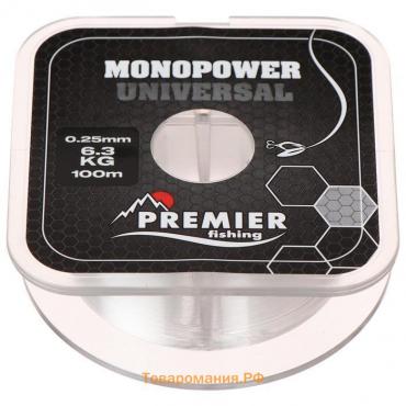 Леска Preмier fishing MONOPOWER Universal, диаметр 0.25 мм, тест 6.3 кг, 100 м, прозрачная