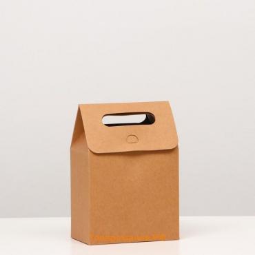 Коробка-пакет с ручкой, крафт, 19 х 14 х 8 см