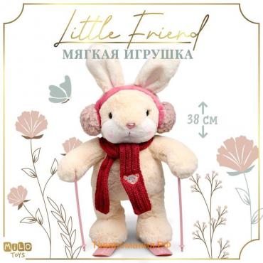 Мягкая игрушка Little Friend, зайка на лыжах, красный шарф, 38 см